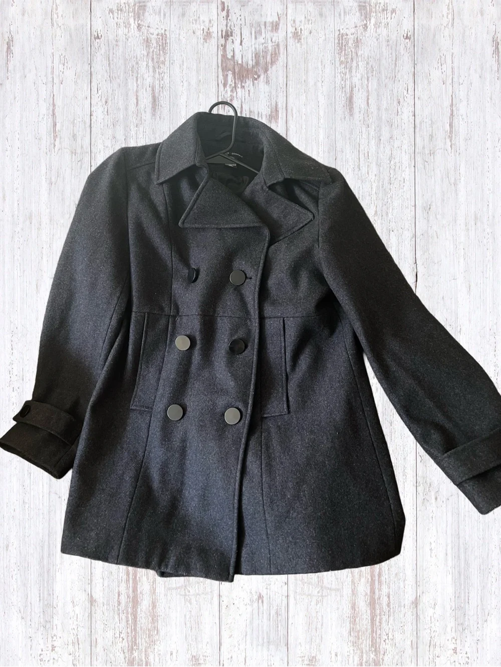 New York & Company Black Double-Breasted Wool Blend Pea Coat Size 10
